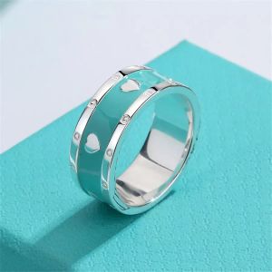 Dubbele T-ring bandring met emailblauwe hartring 925 Sier Sterllling sieraden Desinger Men Women Valentijnsdag feest cadeau Originele luxe BR 86HD#