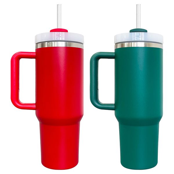 2023 Vaso extintor de acero inoxidable 304 de doble pared con recubrimiento en polvo H2.0 Navidad Navidad rojo verde 40 oz para grabado láser con tapa y pajita, paquete de 20 colores mezclados