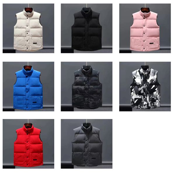 2023 Down Chaleco Invierno Invierno Hombres de alta calidad Mujer chalche de chaleco de chaleco Parkas impermeable para hombres chaquetas sin mangas collar 8 estilos negros blancos gilet