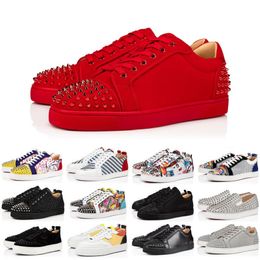 Con caja fondo rojo 2023 zapatos para hombre Zapatillas de deporte de moda para mujer Zapatos de diseñador Low Black White Cut Leather Splike tripler Mocasines Vintage Plate-form Luxury Trainers