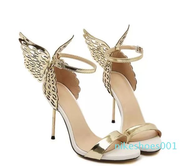 2023 Zapatos de vestir Mujer Fantasía Mariposa Ala Sandalias de tacón alto Zapatos de boda de plata dorada Tamaño 35 a 40