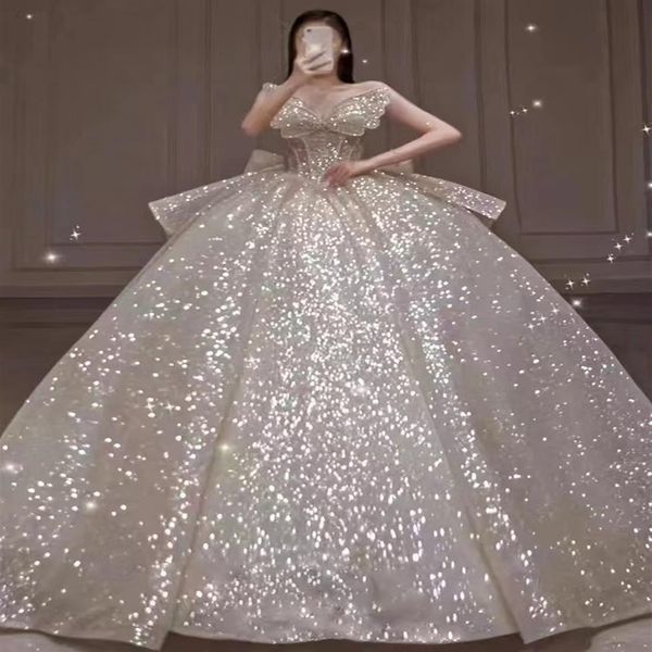 2023 Dubai lujo una línea vestidos de novia con lentejuelas talla grande capilla tren novia vestido de novia apliques vestido de novia nupcial 293d