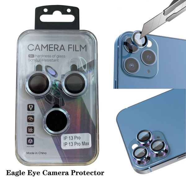 2023 Protector de cámara Eagle Eye para iPhone 15 14 13 12 11 Pro Max Mini Metal CD Líneas Lente Película protectora de vidrio con paquete al por menor