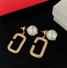 2023 Boucles d'oreilles Designer pour femmes Stud luxe or coeur forme perle cristal pendentif lettre Stud 925 bijoux en argent classique femmes haute qualité boucle d'oreille bijoux