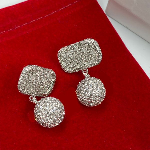 2023 boucles d'oreilles designer pour femmes stud luxe diamant boule pendentif argent V lettre 925s argent Designer bijoux boucles d'oreilles de mariage