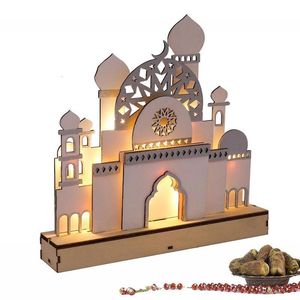 2023 EID Night Lights Ornament Decor 3D Mosque Castle LED Islámico Artesanía de madera Regalos Eid Al Fitr Decoraciones para el hogar 230327