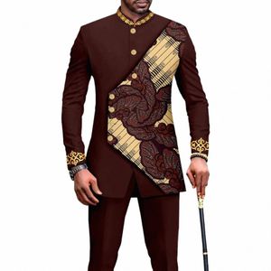 2023 Costume de luxe pour hommes de style africain élégant à carreaux à rayures costume et pantalon à simple boutonnage 2 pièces costume d'affaires décontracté pour hommes f5ee #