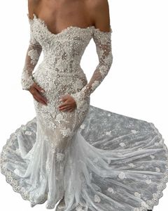 2023 Elegante sirena Wedding Dres Sexy Sweetheart Beads Apliques de encaje Vestidos de novia por encargo Sweep Train Vestidos de Novia V60G #