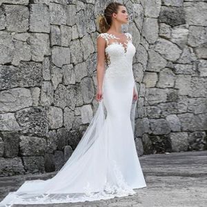 2023 Robe de mariée en satin élégant Robes de sirène blanches pour femmes avec de la dentelle plus vestidos de robe de boho plage de robe cultiver des robes de mariée 2425