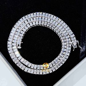 2023 corte esmeralda 3x5mm Bling Hip Hop joyería Vvs Lab Diamond S925 plata esterlina Moissanite cadena collar de tenis