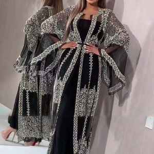 2023 Etnische kleding Abaya Dubai Moslimjurk Hoog Klasse Pailletten Borduurwerk Lace Ramadan Kaftan Islam Kimono Vrouwen Turkse Eid Mubarak Dameskleding