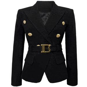 2023 Europa en de Verenigde Staten Nieuwe B-Word Dubbele breasted slank fit Maze Graphic Cotton Jacquard Belt Pak Jacket