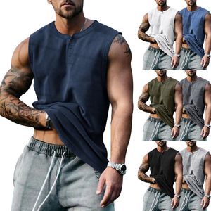 2023 Europese Amerikaanse zomer T-shirts voor heren Mouwloze brede schouder basketbaltanktop Plus grote ronde hals Slim Fit lieverd effen kleur T-shirt