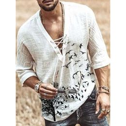 2023 Europese en Amerikaanse Nieuwe Wish Amazon Hot Selling heren Borst Lace Up Chicken Eye Print Medium mouwen T-shirt Shirt