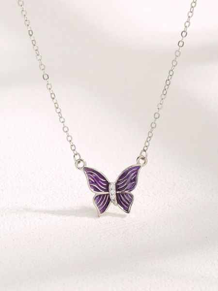 2023 européen et américain rétro S925 en argent Sterling nouveau violet papillon collier mode tempérament collier femmes