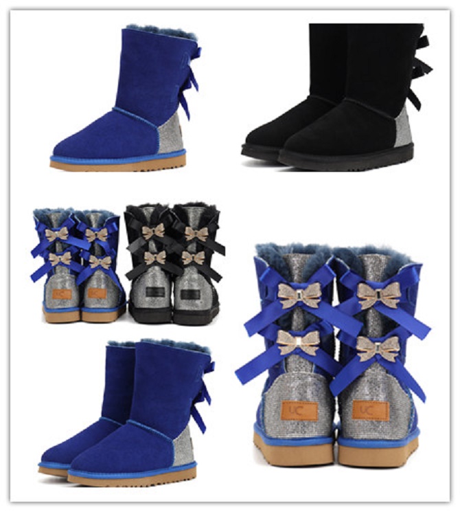 2023 Utgifter Australien Uggitys Snow Boots Fashion Brand Medium Boots Classic 2 Rows of Bonded Diamond Bows Design Woolen Boots Wggs vinter varma skor