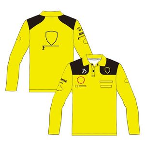 2023 F1 Polo à manches longues Formule 1 Équipe 75e T-shirt jaune Racing Racing Uniform Jersey Tops Mens Fashion Sports T-shirt
