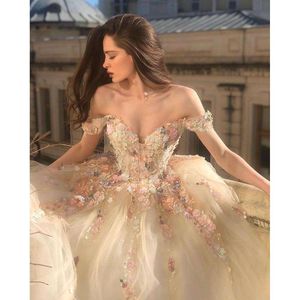 2023 Fairy Ball Jurk Prom jurk 3d bloemen kralen kanten appliques lieverd van de schouder formele avondvestidos de gala