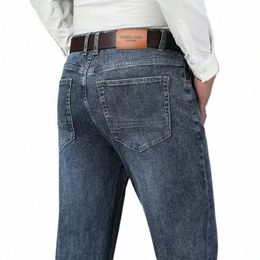 2023 Otoño Clásicos Hombres 95% Cott Jeans rectos Busin Fi Stretch Denim Pantalones Pantalones de marca masculina Humo Gris Gris Azul O0IU #