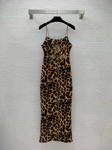 2023 automne nouvelle robe de créateur de marque lLuxury mode léopard Spaghetti sangle sans manches moulante Midi Club longue robe
