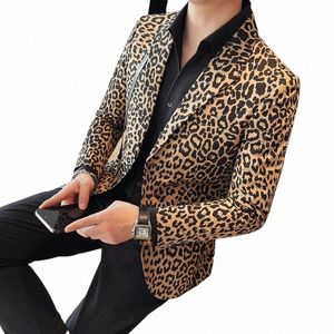 2023 Automne Nouveaux Hommes Blazers Costume Casual Veste Classique Hommes Imprimé Léopard Blazer Fi Sexy Mariage Blazer Tuxedo Masculino U1ax #