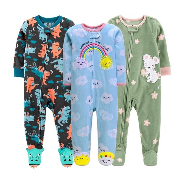 2023 automne hiver chaud né bébé barboteuse pyjamas polaire pied enveloppé combinaison bébé fille dessin animé mignon Pjms 231226