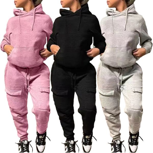 2024 Designer Outono Inverno Mulheres Tracksuits Casual Sólido Dois Conjuntos de 2 Peças Sportswear Senhoras Outfits Manga Longa Hoodies Calças Terno Atacado Roupas 8886