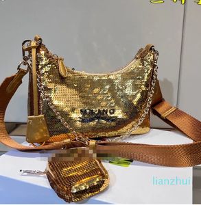 2023 Fashion tas Driedelige set Shimmer Letter Print Verwijderbare brede schouderriem Nylon rond licht