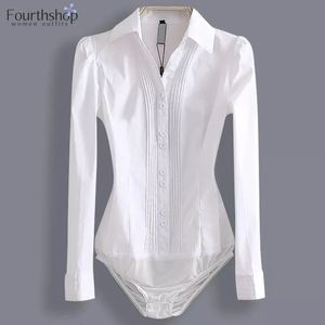 2023 Body de mode à manches longues Femmes Body Shirt Office Lady Work Uniforms Spring White Blouses and Tops Slim Automn Clothes 231227