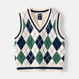 Gilet en tricot à carreaux pour garçons, pull à la mode pour enfants, automne-hiver, 2023