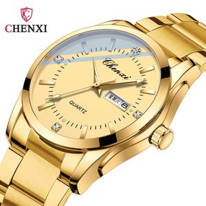 Chenxi – montre habillée entièrement en acier inoxydable, bracelet doré, pour Couple, étanche, pour hommes et femmes, mode 2023