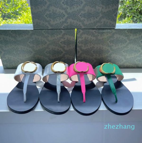 2023-Fashion Flip-flops Pantoufle plate Sandale en cuir avec double lettre Femmes Hommes Designer Classique Summer Beach Sandales Hôtel Slide Antidérapant Confortable