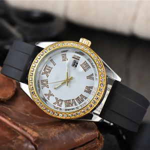 2024 Fashion Volledige Merk Horloges Mannen Mannelijke Kristal Stijl 40mm Datum Luxe Met Logo Rubberen Band Quartz Klok x301