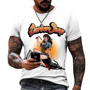 2023 Fashion Handdrawn Barber Shop Impression 3D T-shirt ample décontracté Vêtements pour hommes t-shirts pour hommes {category}