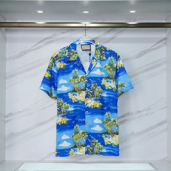 2023 Fashion Hawaii Floral Letter Imprimer des chemises de plage de la plage pour hommes de la Silk Bowling Casual Shirts Men Summershorts Short Robe à manches courtes