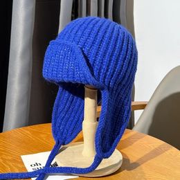 Chapeau de trappeur tricoté à la mode pour femmes et hommes, bonnet d'hiver en tricot avec oreillettes, bonnet de bombardier russe au Crochet, kpop 2023, 240108