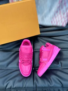 2023 Mode Mannen Designer Schoenen Roze Roze Zwart Beige Luxe Heren Casual Schoen Sneakers Lace Up Streetwear Trainers Sportschoen met Doos