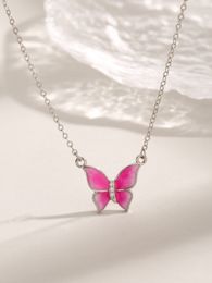 2023 Mode New Art S925 Sterling Silver Drop Gel Incrusté Zircon Rose Papillon Collier pour Femmes Collier De Luxe Polyvalent