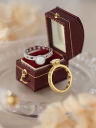 2023 Mode Nieuw Product S925 Zilveren Edelsteen Ring Natuurlijke Maanlicht Steen Aobao Vintage Ring Set Met Zirkoon Eenvoudige Handwerk