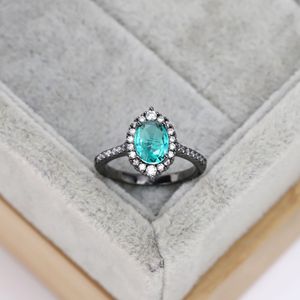 2023 moda nueva S925 anillo de diamante negro galvanizado de plata esterlina anillo de mujer esmeralda ovalada europea y americana