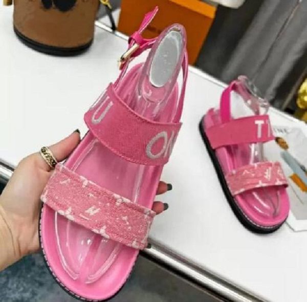 2023 chaussures de mode femmes plate-forme sandales plates de haute qualité à la mode et confortables tissus Denim toile pantoufles 35-42