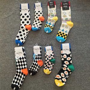 2023 Fashion Sock Bonneterie Parent-enfant Happysocks Marque suédoise à la mode pour enfants Polka Dot Egg Fruit Happy Men's and Women's Trendy Medium Tube