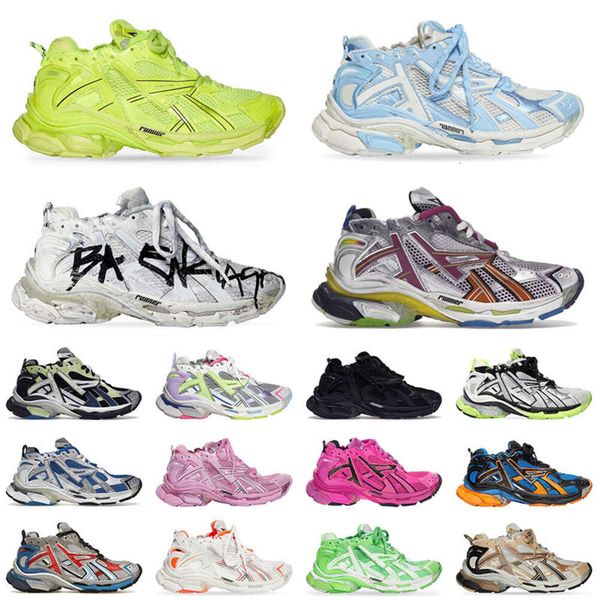 2023 Moda Top Hombres Diseñador Track Runners 7.0 Zapatos Paris 17FW Plataforma Zapatillas de deporte Vintage Negro Blanco Láser Azul Rosa Graffiti Hombres Mujeres Runner 35-46WKY0