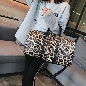 Bolso de viaje de moda 2023, bolso de lona para mujer, bolso de equipaje de mano con estampado de leopardo, bolsos grandes de viaje para mujer, bolsos de fin de semana para la noche