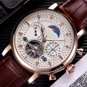 2023 Mode Horloge Mannen Horloge Skeleton Tourbillon Handopwinding Mechanische Automatische Horloge Klassieke Natuurlijke Lederen Horloges Gentleman Busi246T