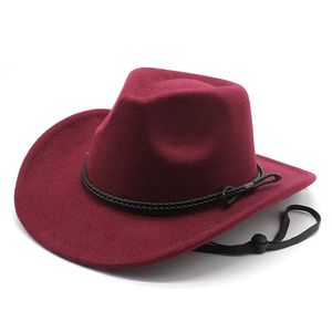 2023 Fedora Hat Cowboy Filt hoeden Vrouwen mannen Fedoras Jazz Top Cap Autumn Winter Caps met touw 10colors