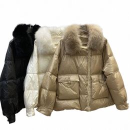 2023 Fi otoño invierno abrigo de piel de visón real mujeres natural pato blanco pluma abajo chaqueta de lujo ropa exterior suelta streetwear a7pj #