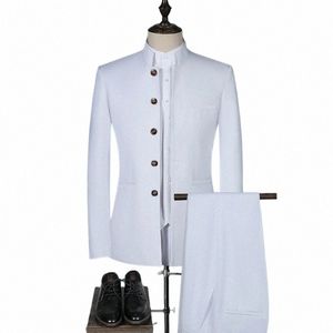 2023 Fi Merk Mannen Retro Bruiloft 3 Delige Set Blazer Broek Luxe Borduren Mannen Tang Pak Plus Size Vest m-6XL 3 Stuks R9CI #