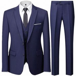 2023 Fi Hommes Mariage Solide Couleur Casual Busin Costume 3 Pièces Ensemble / Mâle Deux Butt Blazers Pantalon Pantalon Gilet Gilet j50q #