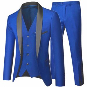 2023 Fi Nouveaux hommes Boutique Busin Mariage Costume de marié 3 pièces Ensemble / Homme Slim Fit Plus Taille Dr Blazers Veste Pantalon Gilet V3MU #